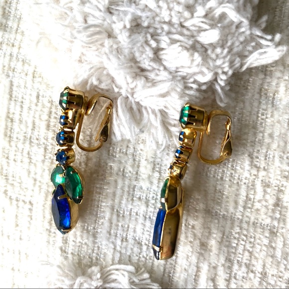 Set of Blue & Green Gemstone Earrings & Brooch - Picture 4 of 5
